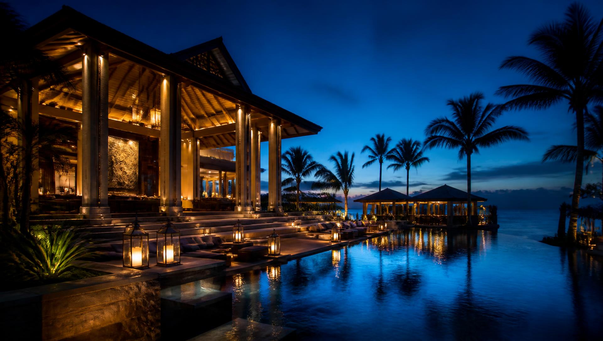 Luxury hospitality property at dusk